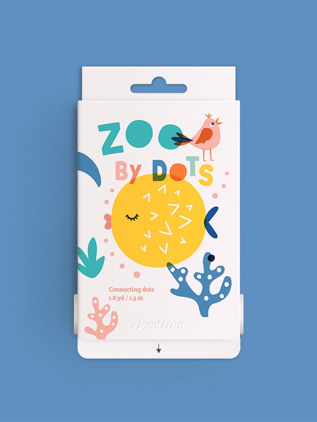 Scrollino Zoo by Dots taškų jungimo ir spalvinimo knyga ritinys