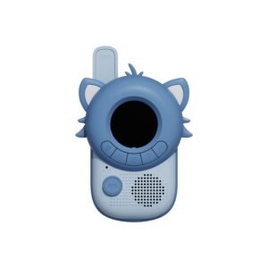 Blue dragon-themed handheld toy with a large circular black screen in the center, ears on the sides, and a row of buttons along the base edge.