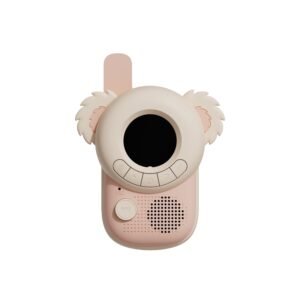 Pink handheld toy device with a round screen face and fluffy koala ears, resembling a cute digital toy for kids.